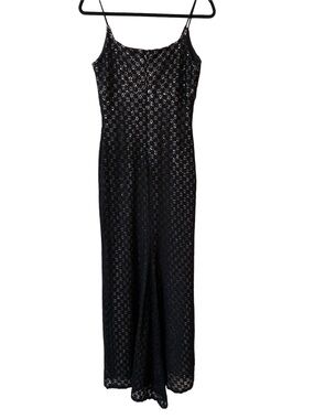 90’s Cache X Jessica McClintock Black Lace Cocktail Gown Silver Underlay Size 8